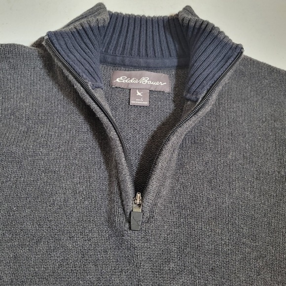 Eddie Bauer Pullover Sweater Mens Size Large Long Sleeve 1/4 Zip Dark‎ Gray 0397 - Picture 7 of 10